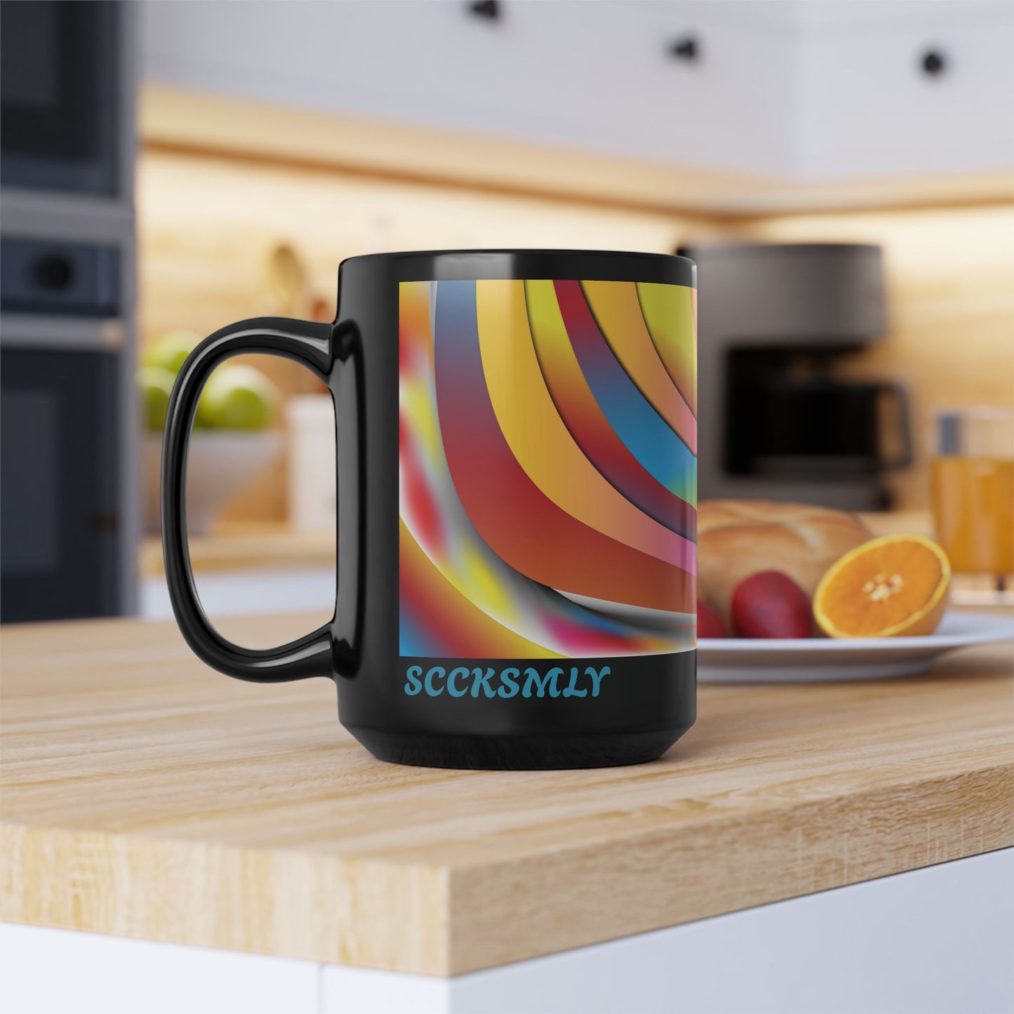 Mug Modern Retro Rainbow 15oz — Black
