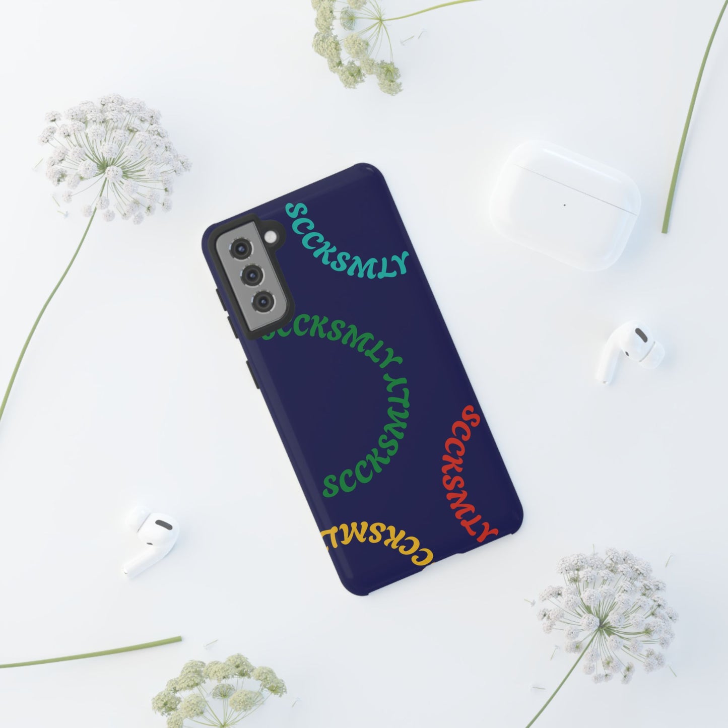 Y2K Wavy Script Tough Case for Samsung- Navy Blue
