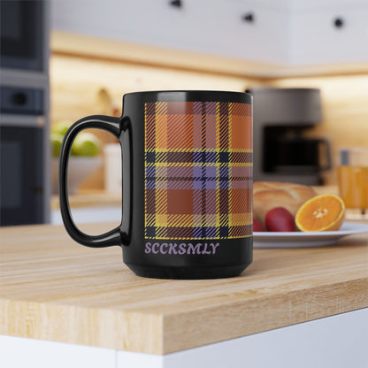 Mug Orange Sickle Plaid 15oz — Black