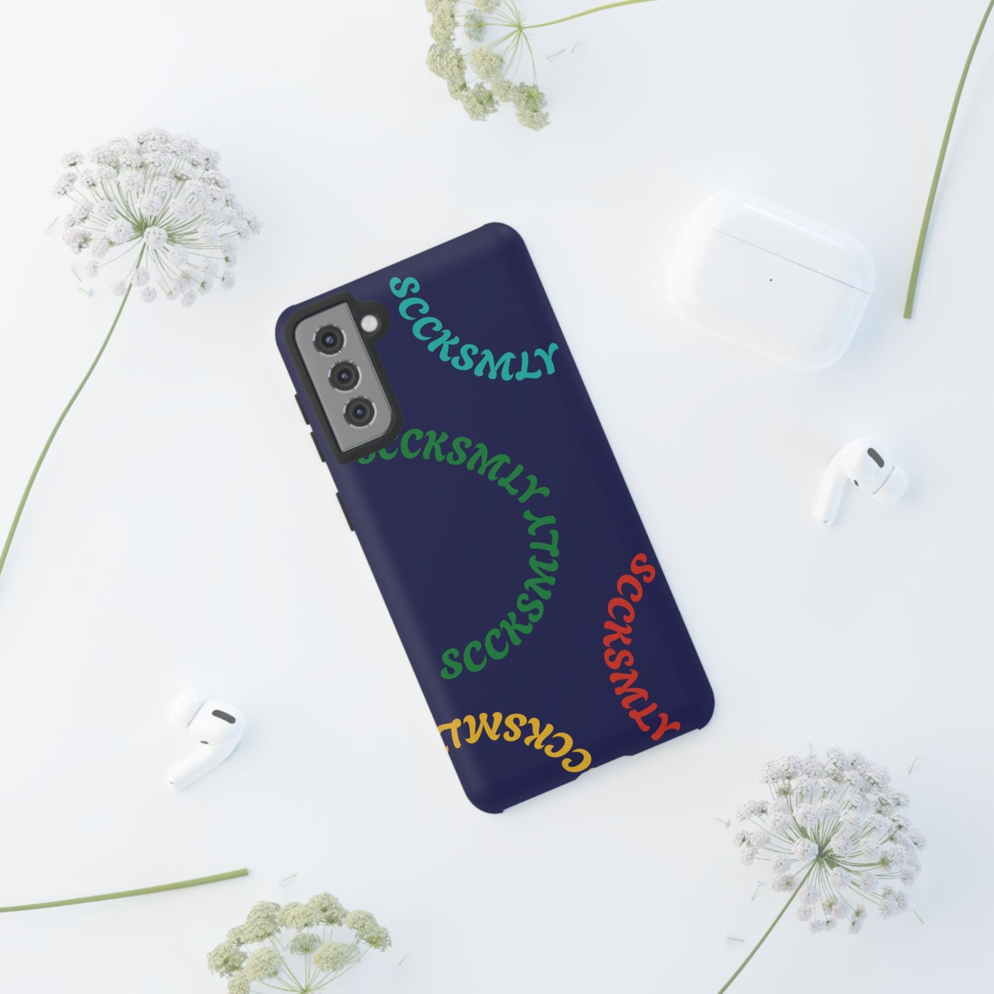 Y2K Wavy Script Tough Case for Samsung- Navy Blue