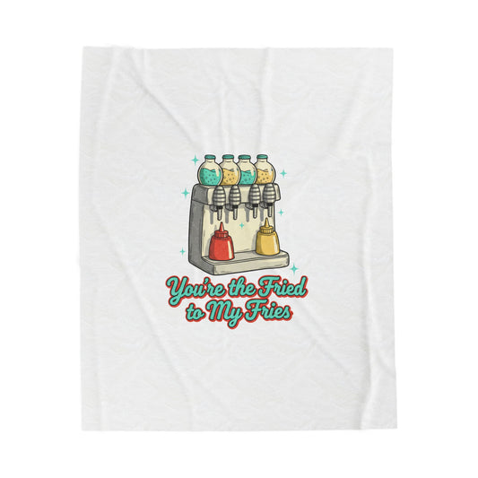 You're the Fried to My Fries Velveteen Blanket | Retro Diner Matchbook, Pantry Label Art