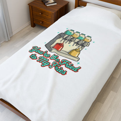 You're the Fried to My Fries Velveteen Blanket | Retro Diner Matchbook, Pantry Label Art