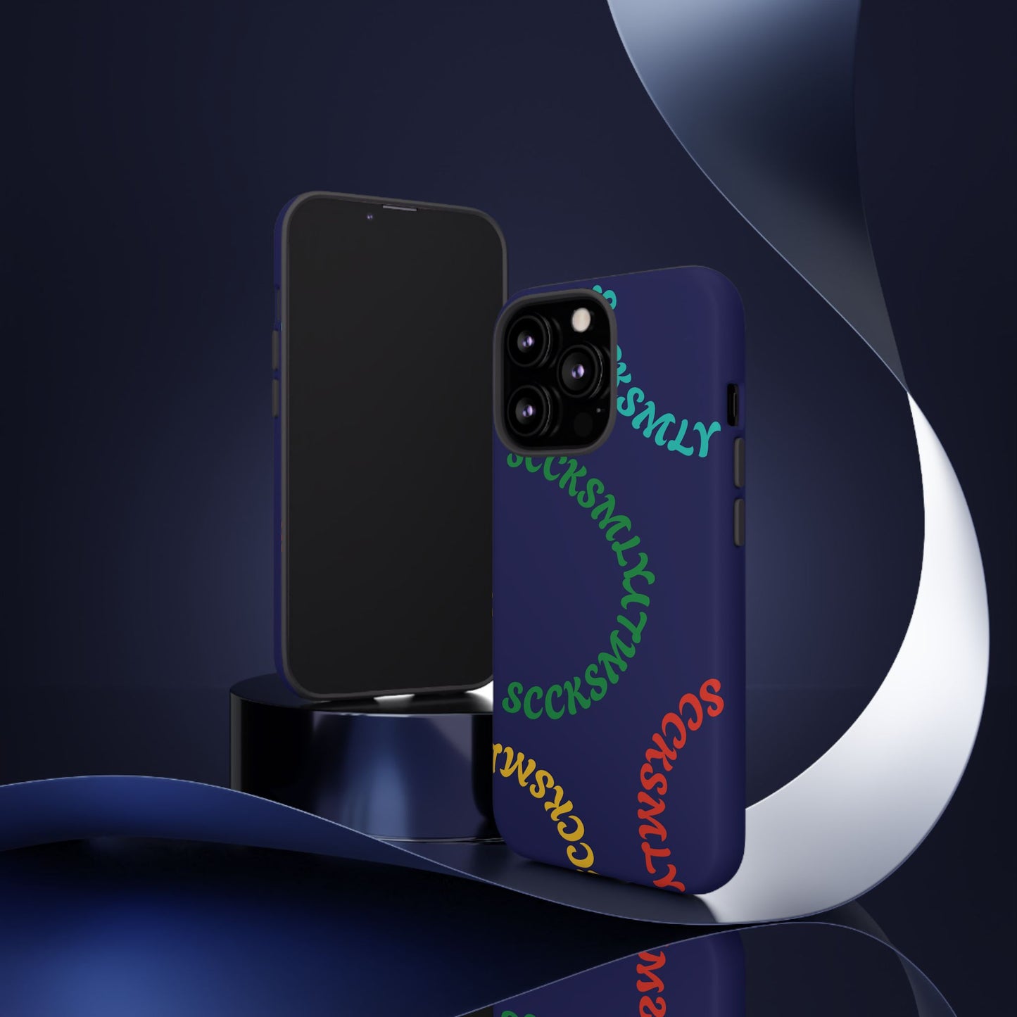 Y2K Wavy Script Tough Case for Apple- Navy Blue