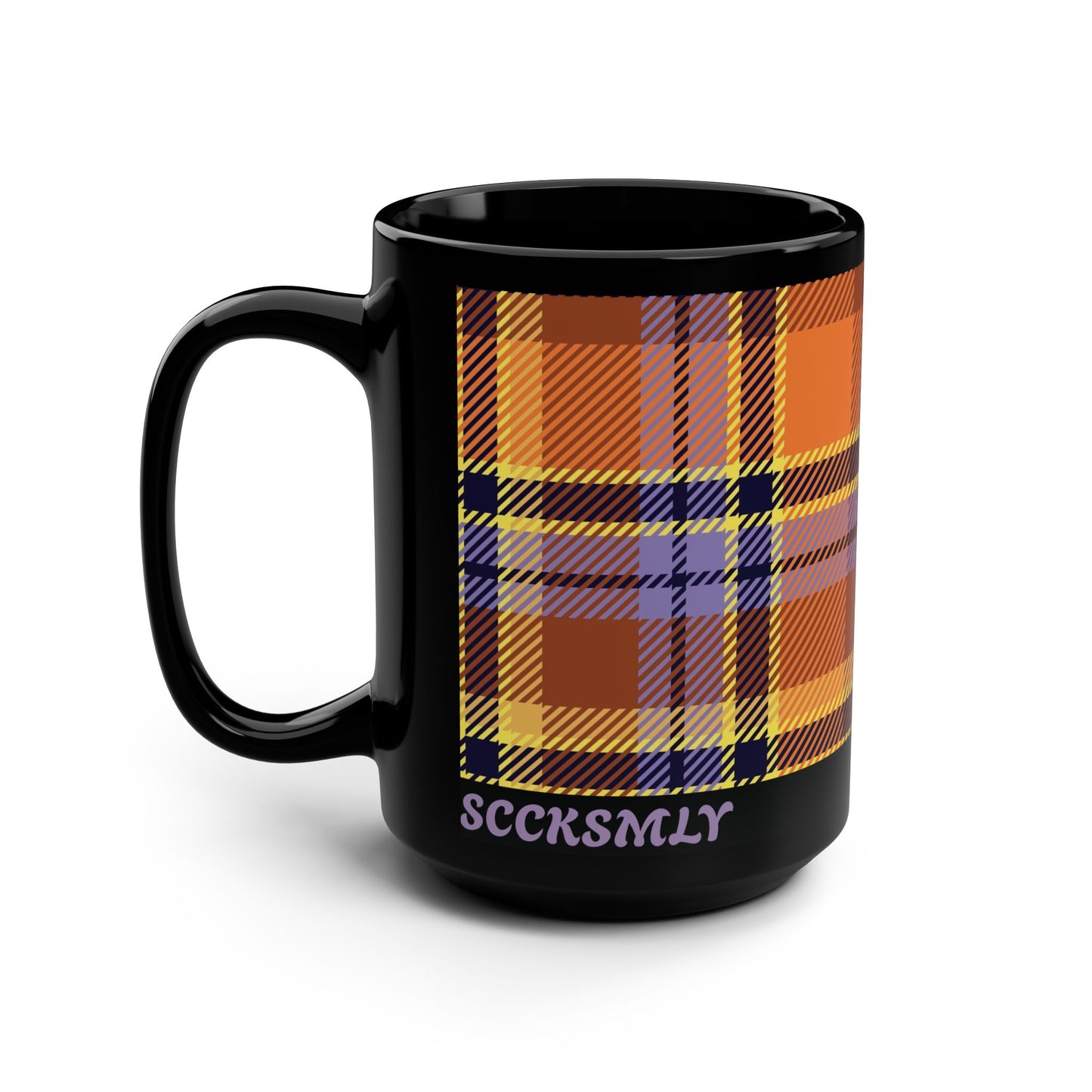 Mug Orange Sickle Plaid 15oz — Black