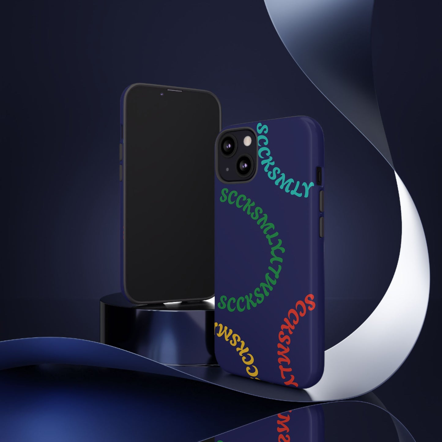 Y2K Wavy Script Tough Case for Apple- Navy Blue