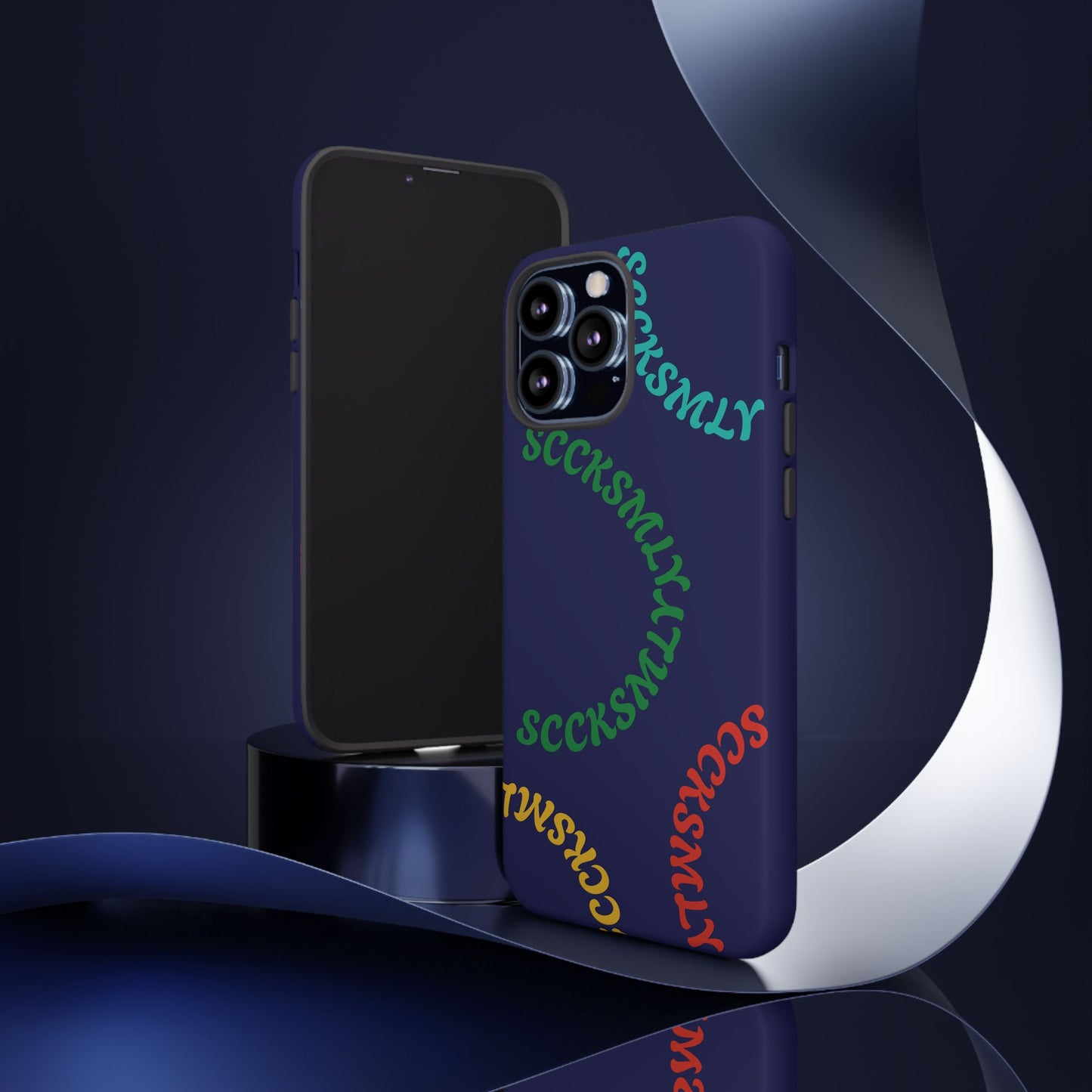 Y2K Wavy Script Tough Case for Apple- Navy Blue