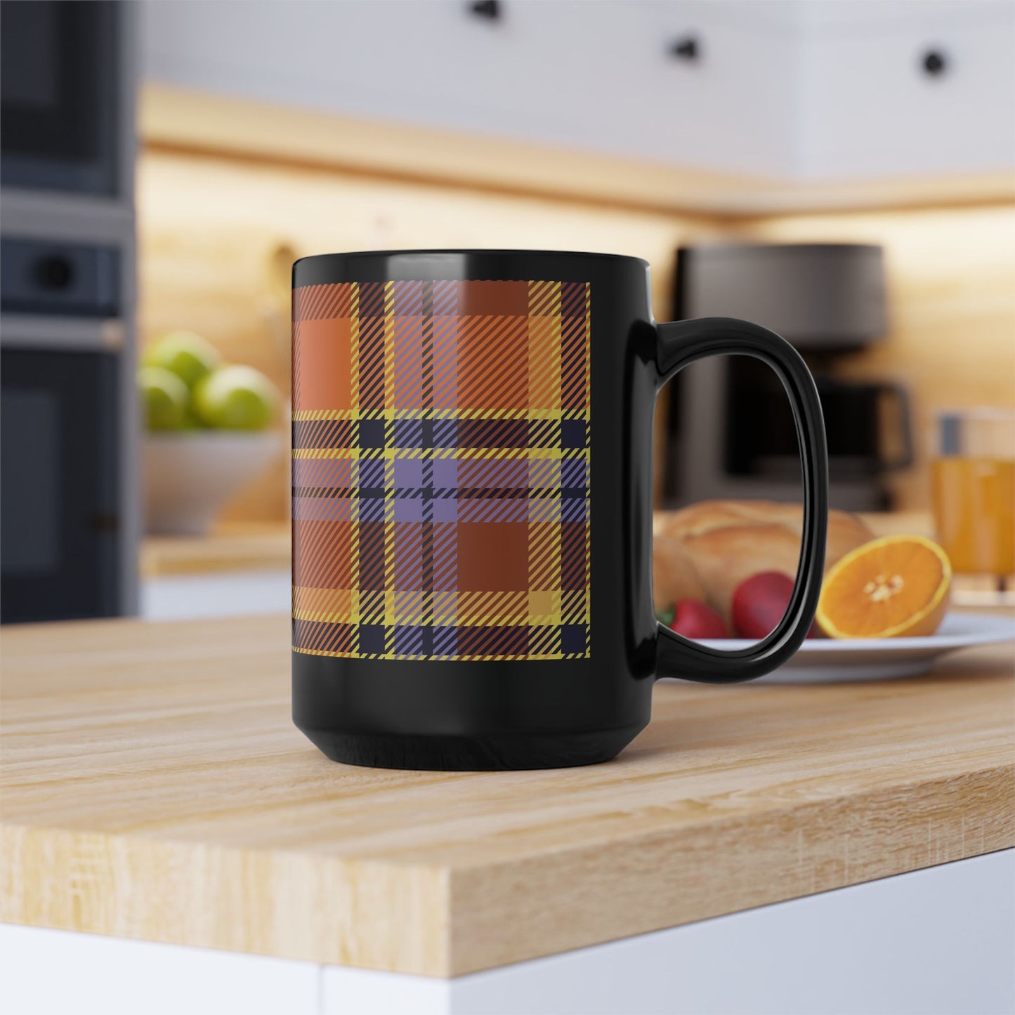 Mug Orange Sickle Plaid 15oz — Black