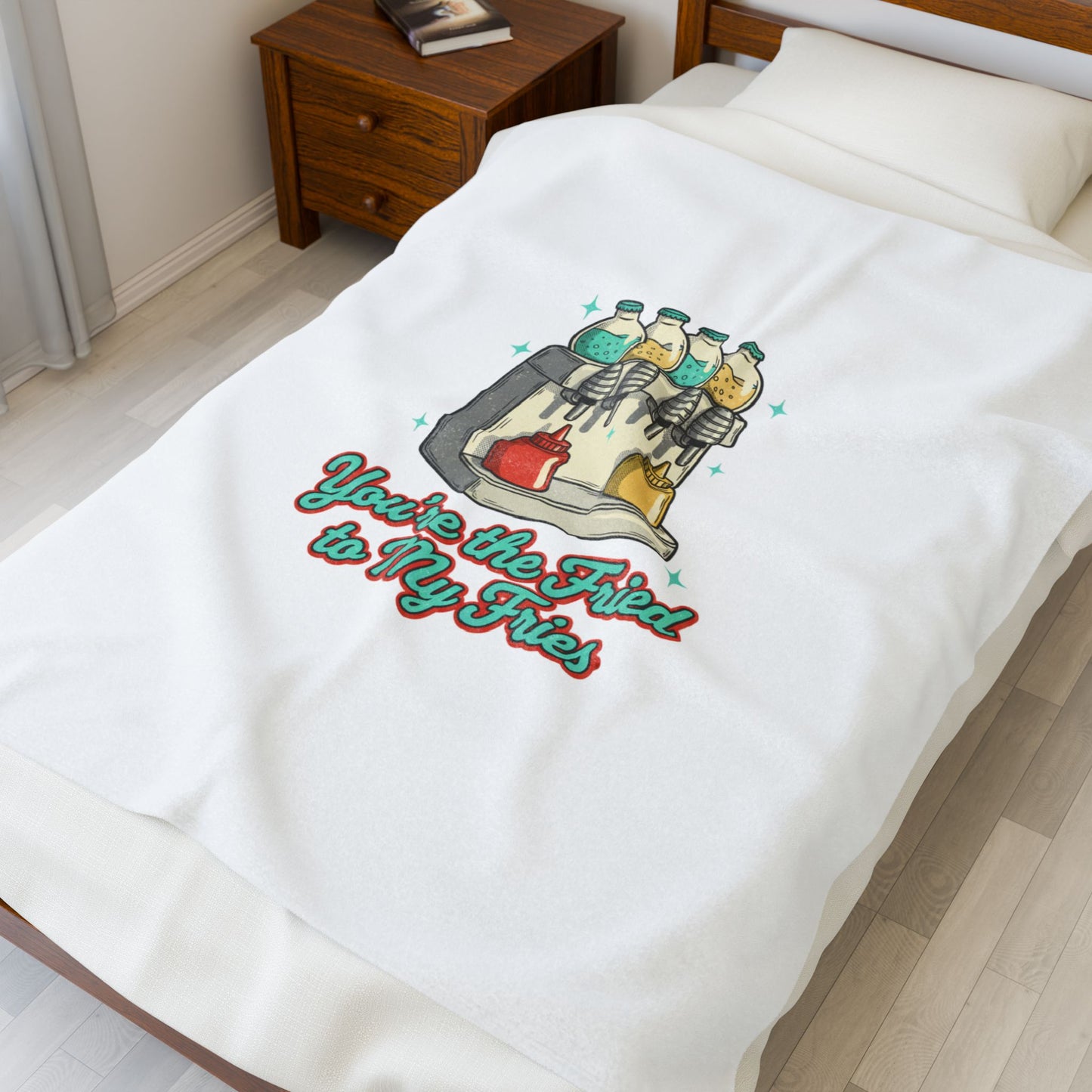 You're the Fried to My Fries Velveteen Blanket | Retro Diner Matchbook, Pantry Label Art