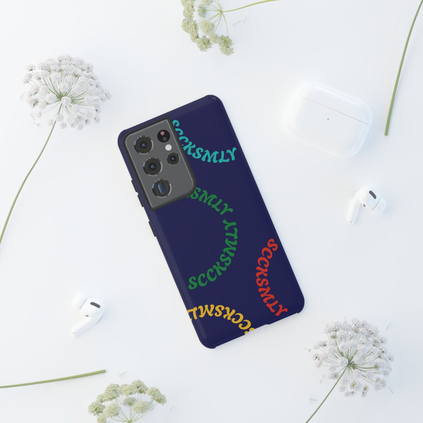 Y2K Wavy Script Tough Case for Samsung- Navy Blue