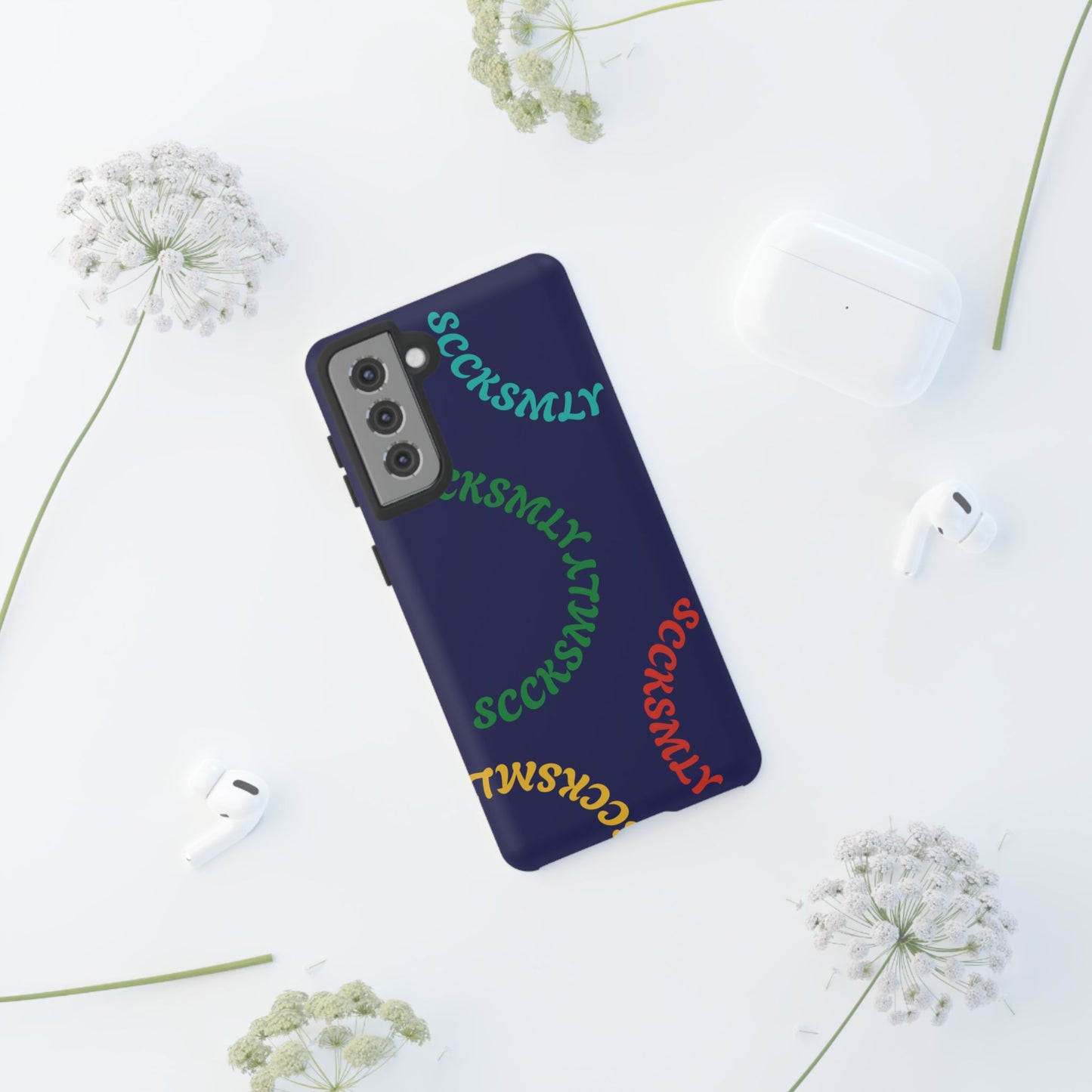 Y2K Wavy Script Tough Case for Samsung- Navy Blue